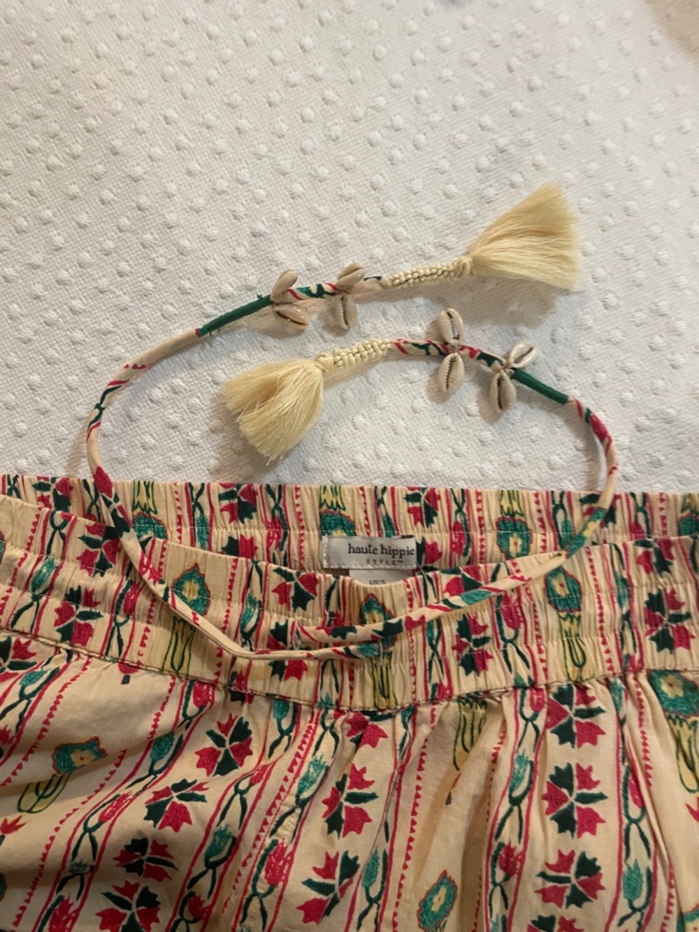 Haute Hippie Cream Bold print draw string pant cotton beach resort boho festival - Picture 3 of 5